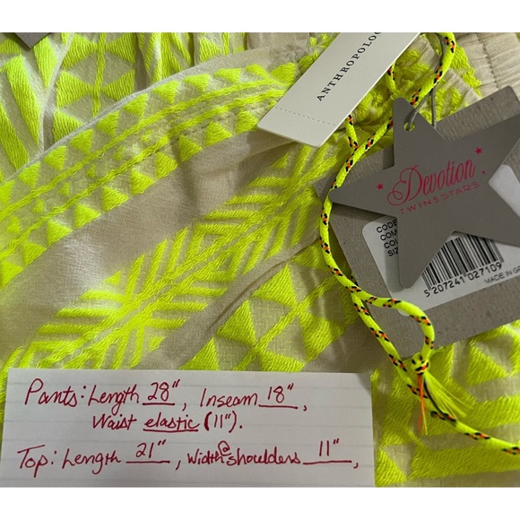 Anthropologie Devotions Twin Petra Embroidered Lime Two Piece Set Size 8/10 NWT - Picture 10 of 16